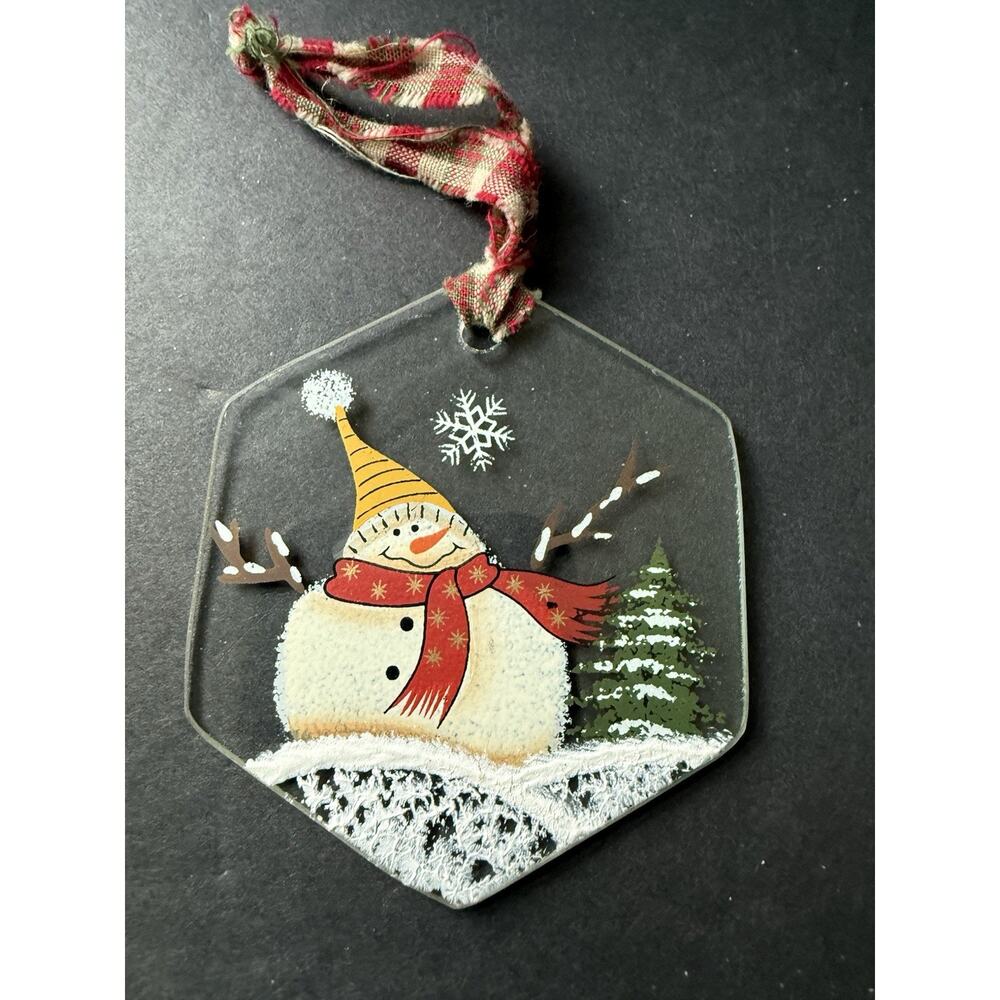 Handpainted Glass Hanging Snowman Ornament Handcrafted Artisan Whimsycore